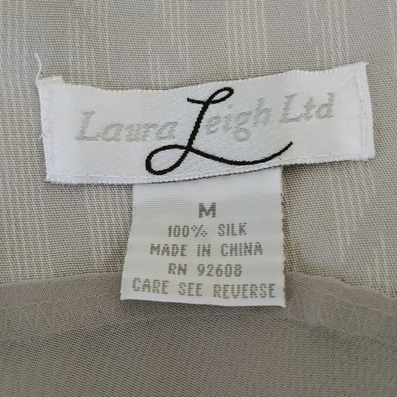 Laura Leigh Ltd Silk V-Neck Gray Silver Stripped Midi Dress US Size Medium - Picture 2 of 11